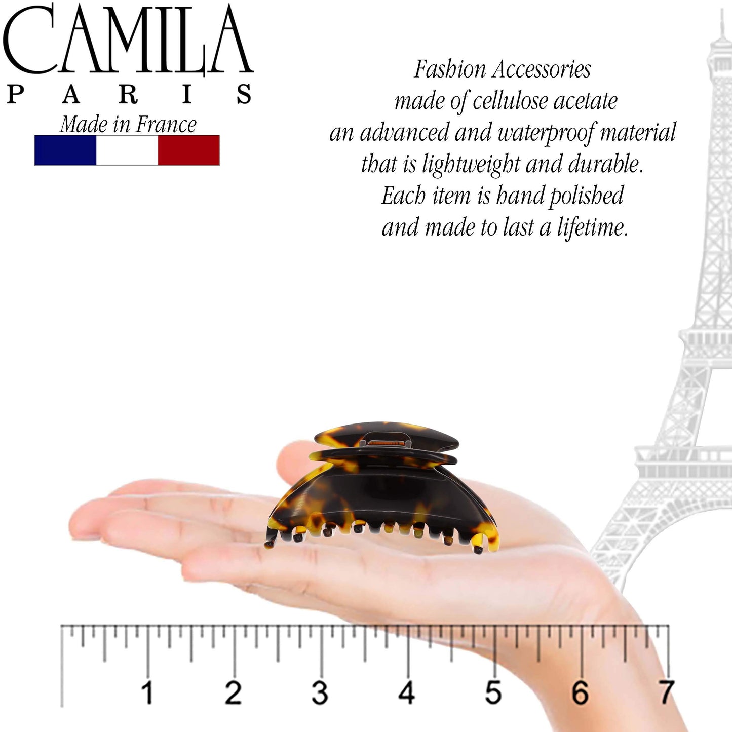 Camila Paris CP2470 French Hair Clip for Women, Small Handmade, Tokyo, Girls Hair Claw Clips Jaw Fashion Durable Styling Hair Accessories for Women, Strong Hold No Slip Grip. Made in France