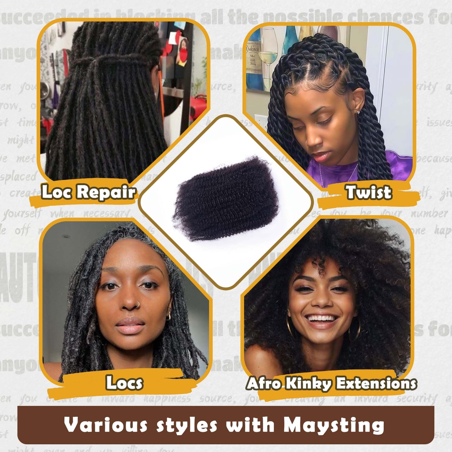 Afro Kinky-Curly Human Hair Bulk for Twist, Dreadlocks Making, Repairing and Extending Locs,100% Afro Kinkys Bulk Human Hair Natural Black Color, 16inches, 50g/pack Can be Dyed