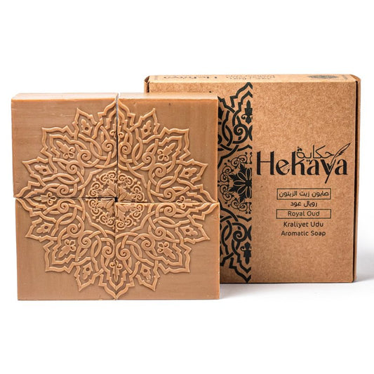 Hekaya Aleppo Soap Bar – Royal Oud Scented Pack of 4 Handmade Olive Oil Soap Bar – Gentle Cleanser for Face Body & Hair Natural, Moisturizing – 17.6oz Total
