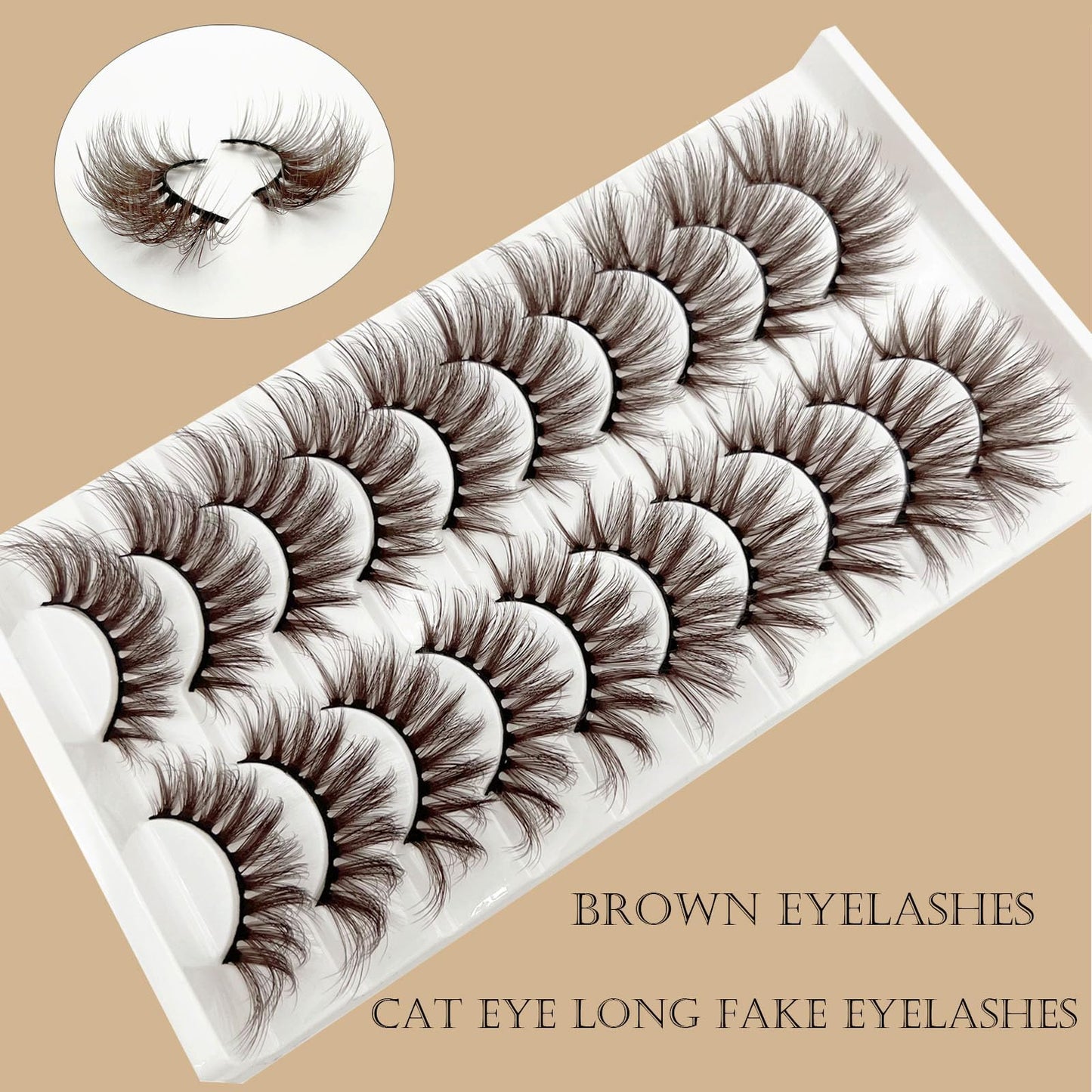 Brown Eyelashes Fairy Lashes Cat Eye Wispy False Lashes Mink Fluffy Dramatic Dark Brown Strip Lashes Fox Eye Long Volume Fake Eyelashes 10 Pairs (MQ608)
