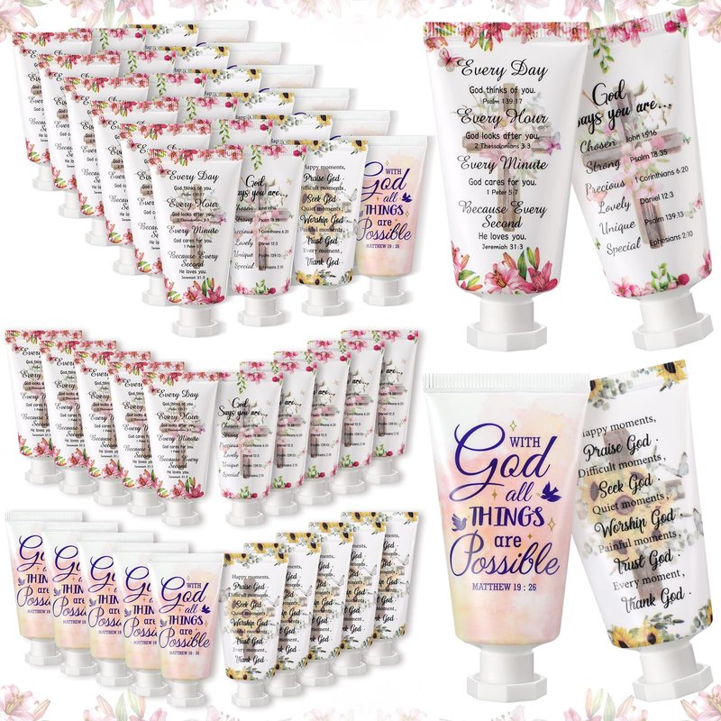 24 Pcs Christian Hand Cream Bulk Gifts for Women Bible Verse Mini Hand Lotion Scripture Travel Lotion for Dry Cracked Christian Religious Gifts Bulk for Teacher Graduation Favors (Cross Style)