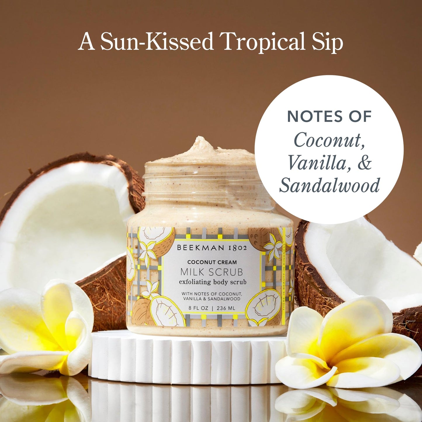 Beekman 1802 Coconut Cream Exfoliating Milk Body Scrub - 8.0 fl oz - Smooths Skin & Evens Out Tone - With Goat Milk & Jojoba Beads - Skin Barrier & Biome Safe - Good for Sensitive Skin - Cruelty Free