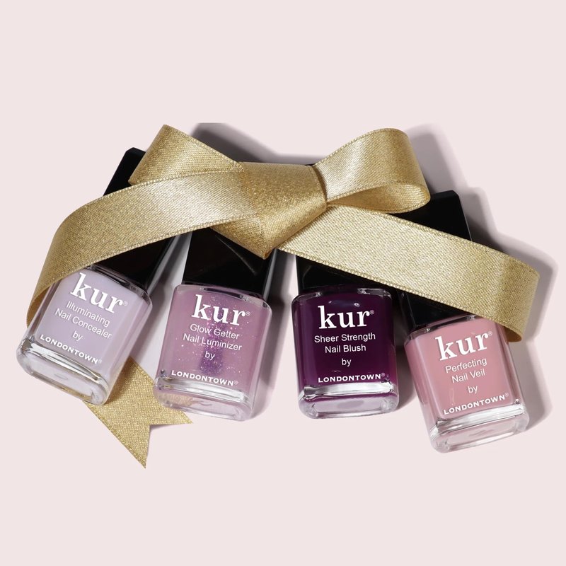 LONDONTOWN One Step Hero Minis – 4-Piece Nail Gift Set with Tint, Brightening & Strengthening, No Base or Top Coat Needed