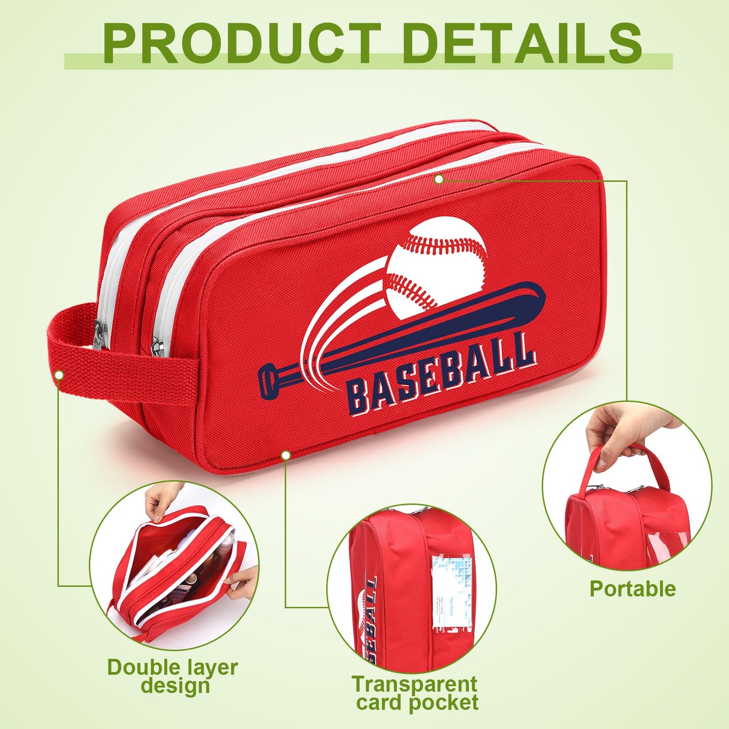 Locmeo 4 Pcs Double Layer Baseball Accessory Bags with Zipper - Toiletry Travel Bags Team Gifts Ideas for Mom Players Organizer Valentines Winter, Baseball Boys Essentials