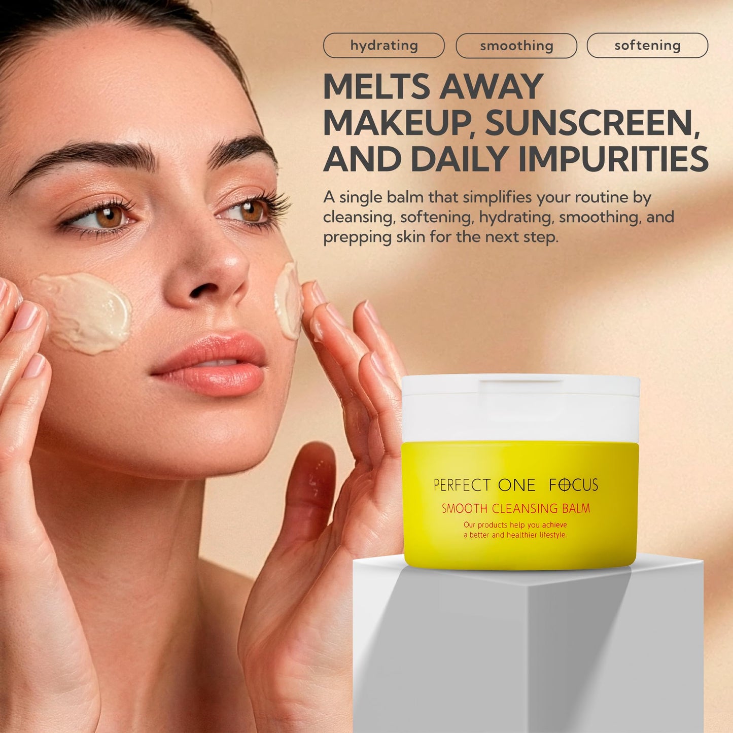 PERFECT ONE FOCUS Smooth Cleansing Balm Makeup Remover – Makeup cleansing balm that melts away makeup and impurities while moisturizing – Gentle Face Wash Balm - Great for Travel, 2.64oz(75g)