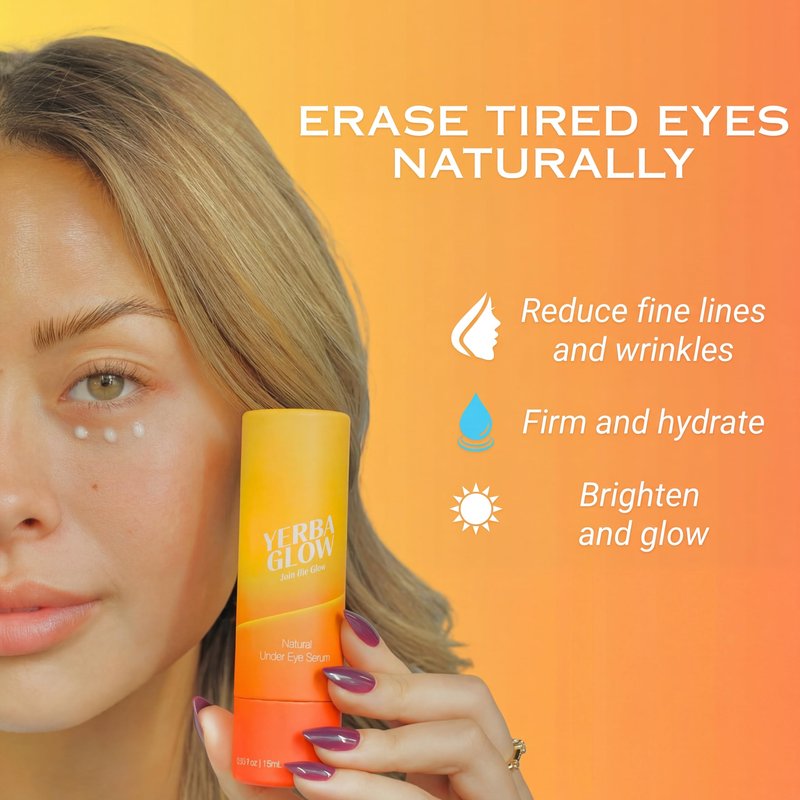 Dark Circle Eye Treatment - Yerba Glow Caffeine Eye Cream for Puffiness & Bags - Under Eye Serum with Hyaluronic Acid, Peptides & Vitamin C - 0.5 oz Natural
