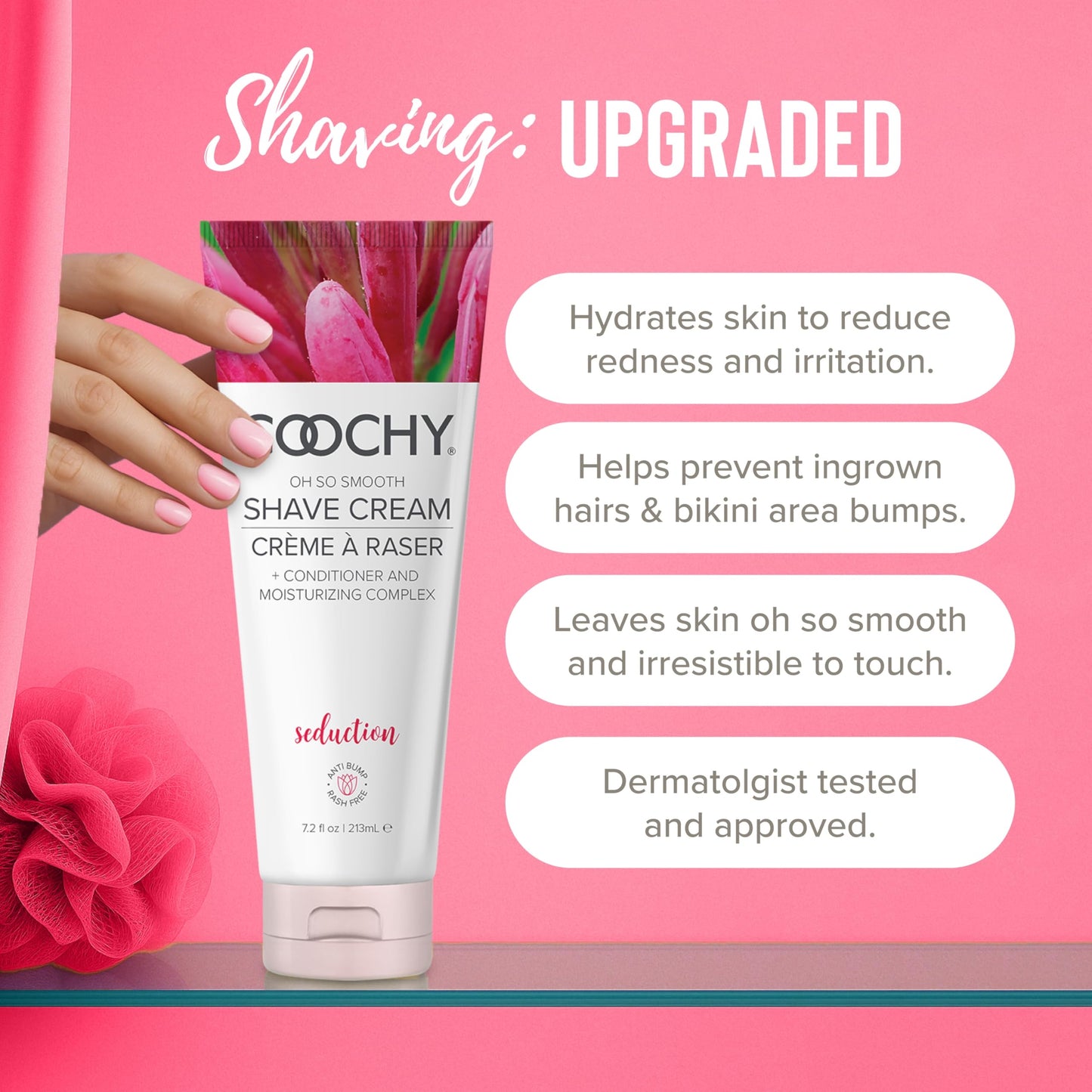 Coochy Shave Cream - Moisturizing Shave Lotion - Gentle Intimate Shaving Cream - For Bikini Area, Underarms, Legs & More - Rash-Free, Hydrating Formula - Seduction - 12.5 oz