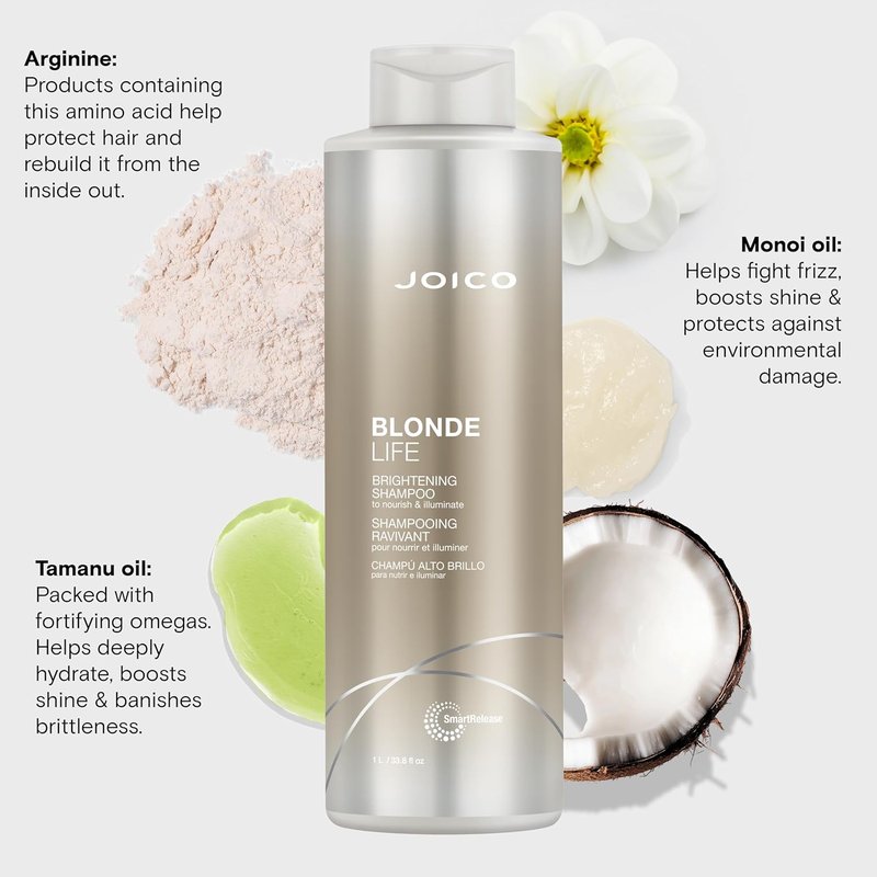 Joico Blonde Life Brightening Shampoo - Sulfate-Free Formula for Soft, Smooth Blonde Hair | Enriched with Monoi & Tamanu Oil