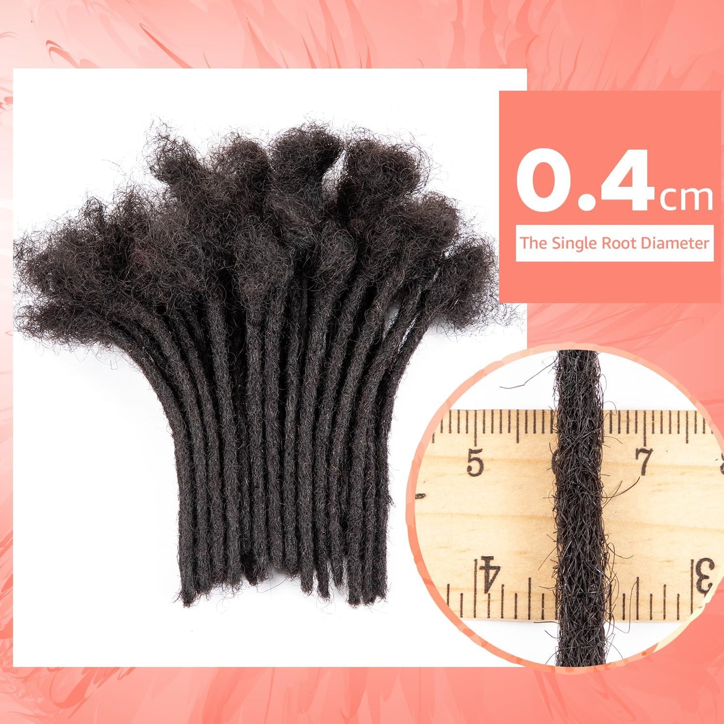 Teresa 0.4cm & 0.6cm & 0.8cm Width 100% Human Hair Dreadlock Extensions for Men/Women/Kids, Full Hand-made Locs Extensions Human Hair (0.4cm,6 Inch/20 Strands,Natural Black)