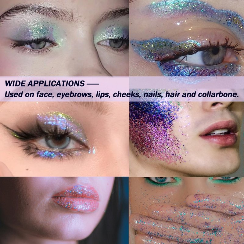 2 Pack Holographic Body Glitter Gel for Body, Face, Hair and Lip Color Changing Sparkling Face Glitter Gel for Music Festival Halloween Concerts Art Party Rave (Neon Pink + Pink Chameleon)