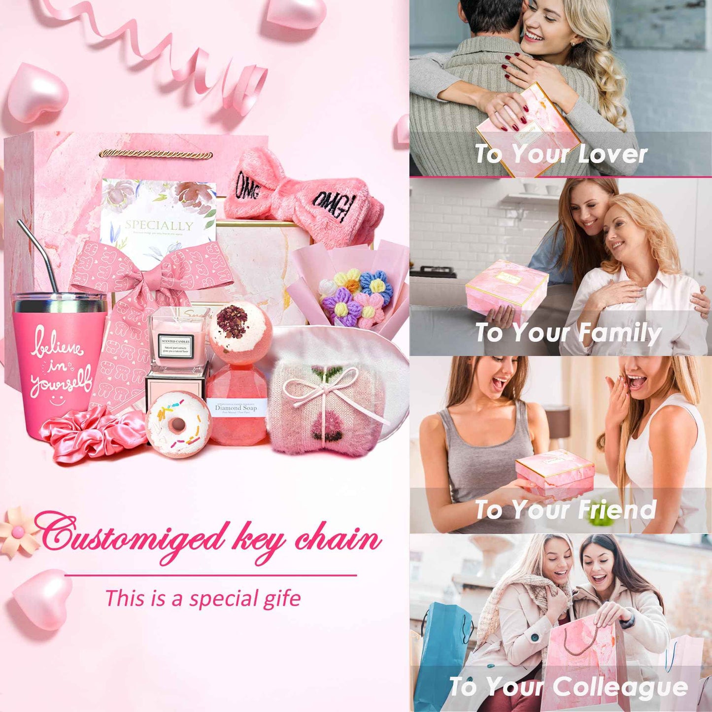 Reekei get Well Soon Care Package,15Pcs Gifts Set- Birthday Gifts for Women - Funny Gift Ideas for Friends, Coworkers, Wife, Mom, Daughter,Sister,Lavender Relaxing Gift Basket for Women,Pink style