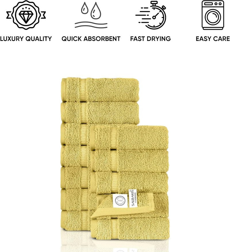 Turkish Cotton Washcloth Set - Ultra Soft, Super Absorbent | 13x13 Inch | 12 Washcloths in Yellow