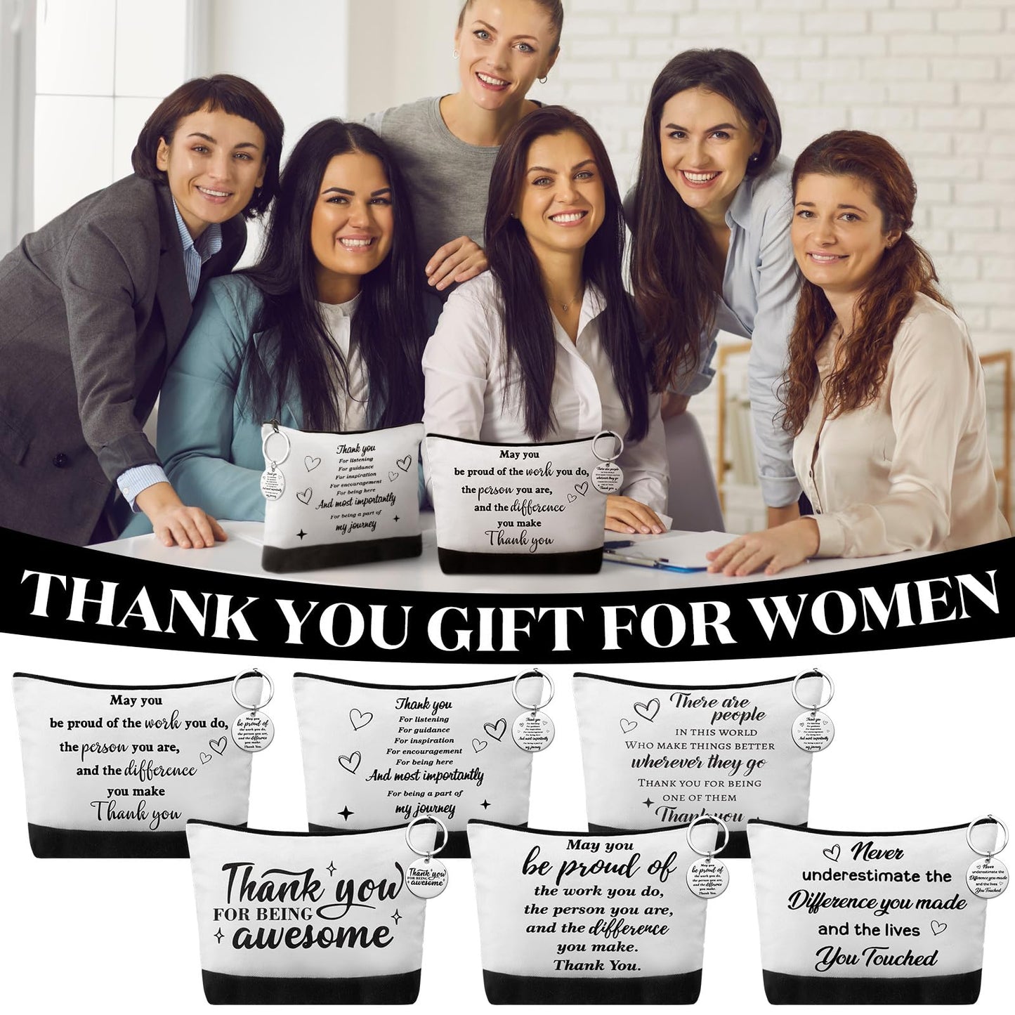 Panelee 48 Pcs Appreciation Gifts for Coworkers Bulk Inspirational Cosmetic Bags Motivational Gifts for Women Thank You Teacher Makeup Bags Christmas Gift for Employee(Black, White,Novelty Style)