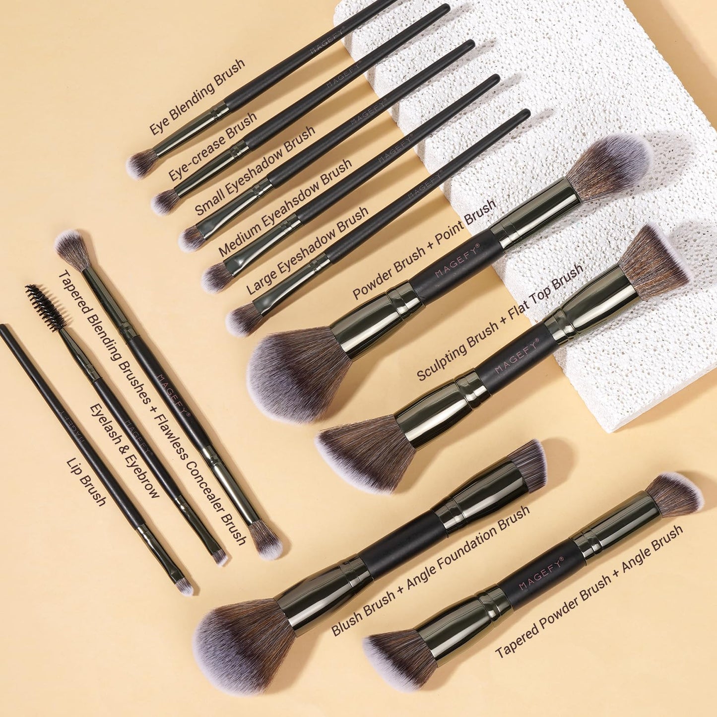 MAGEFY Makeup Brushes 37 Pcs Makeup Kit, Multi-functional Makeup Tool Set with Double-End Powder Blush Eyeshadows Brush Make up Brushes Set Bag,Pink