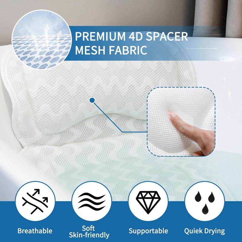 MYОGMK Bath Pillows for Tub Full Body, Thick Bathtub Cushion for Headrest Neck and Back Support with Laundry Bag White