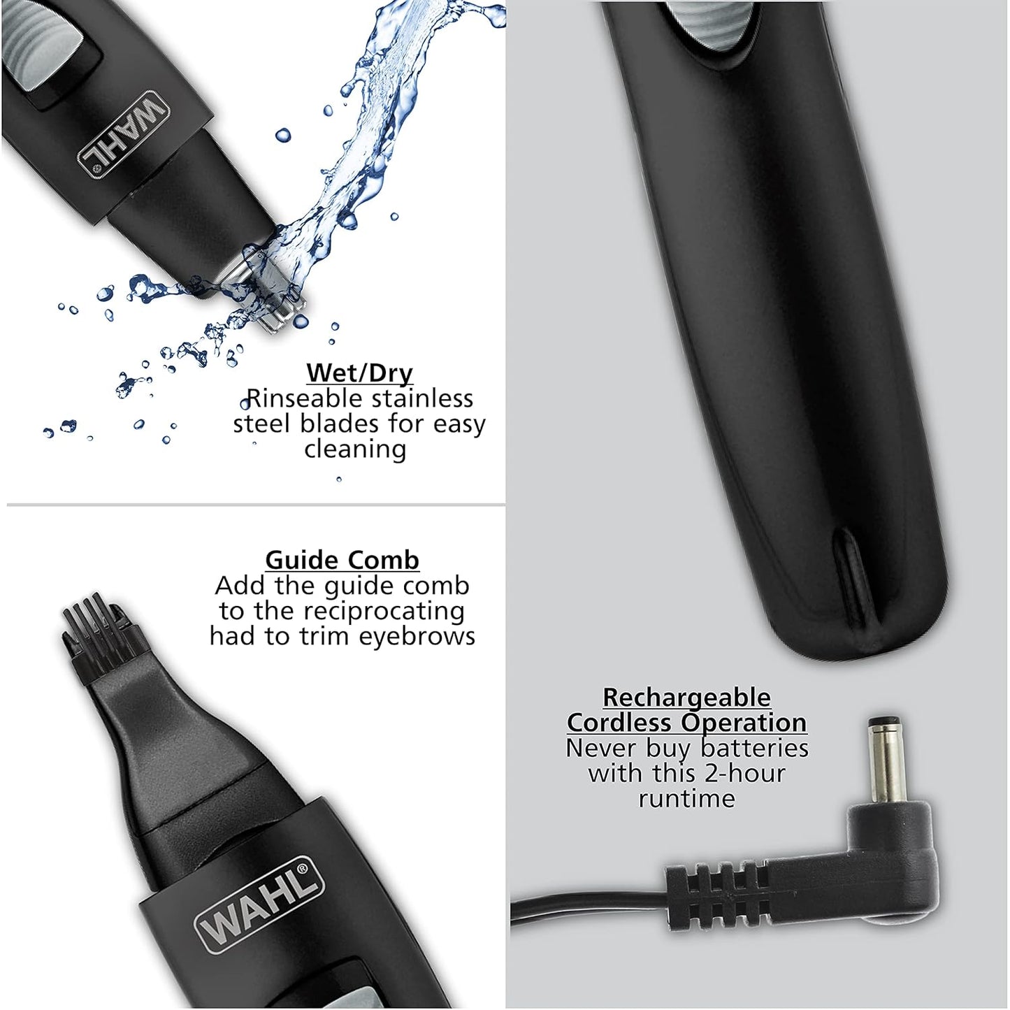 Wahl Rechargeable Precision Trimmer | Hygienic Grooming with Rinsable Heads for Eyebrows, Neckline, Nose & Ears - Model 3023284