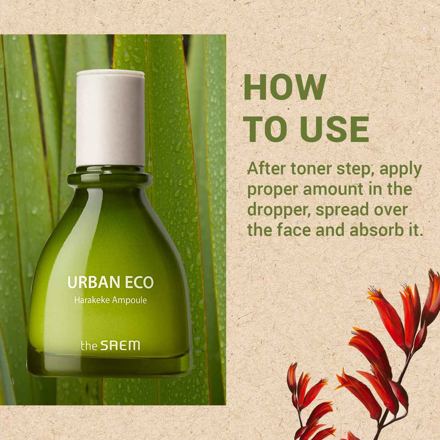 THESAEM Urban Eco Harakeke Ampoule 1.52 fl.oz. – Vegan Moisturizing Face Serum with Harakeke Extract and Hyaluronic Acid - Hydrating Ampoule to Strengthen Skin Barrier