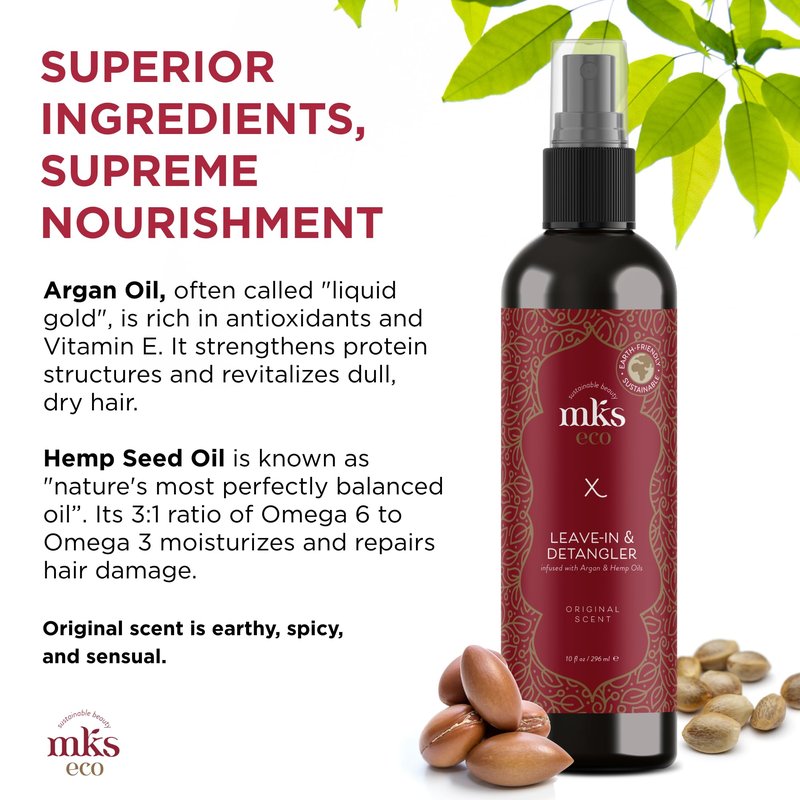MKS eco X, Original Scent - 10 fl oz - Leave-In Treatment & Detangler - Moroccan Argan Oil, Hemp Seed Oil - Vegan & Cruelty Free