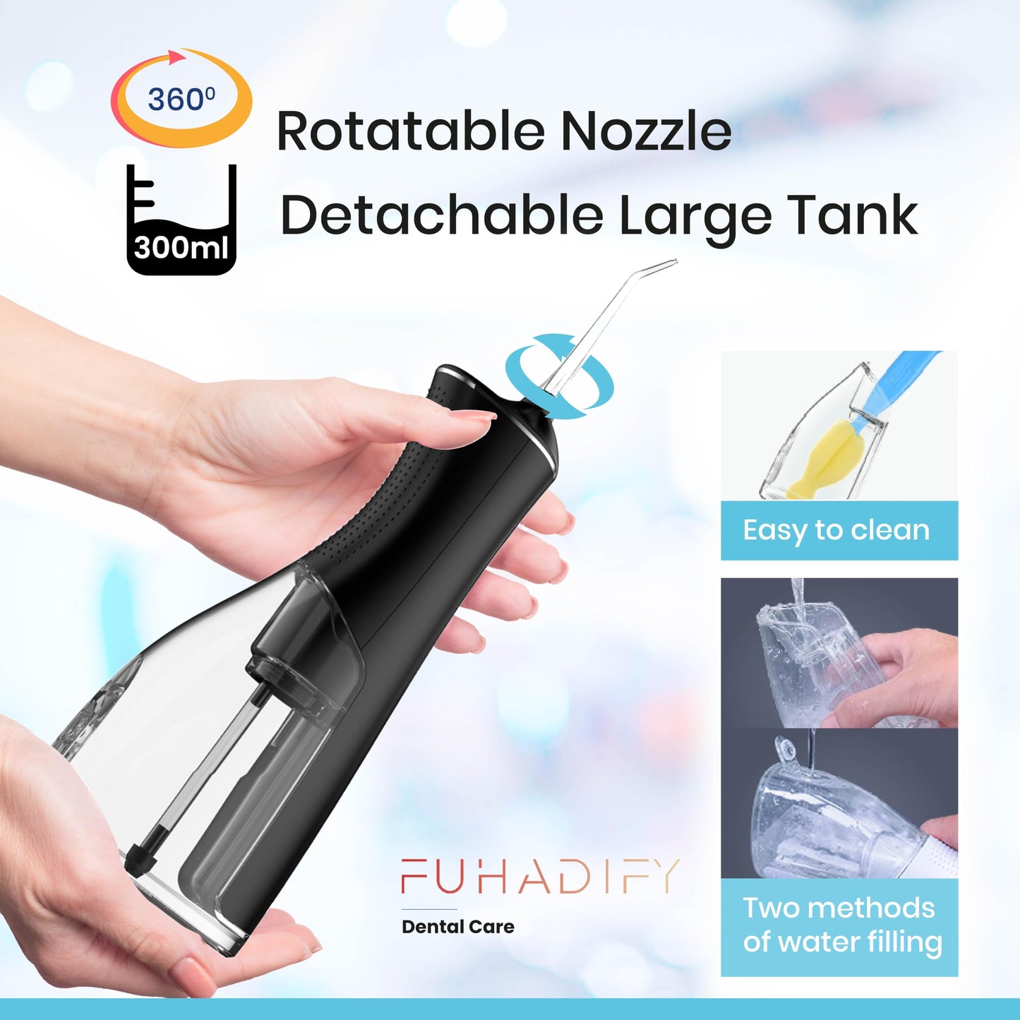 FUHADIFY Cordless Water Flosser with 4 Modes - Portable & Rechargeable Water Flossers for Teeth Cleaning, Gum Care, Braces - 300 ML, IPX7 Waterproof Electric Flosser Oral irrigator for Home Travel Use