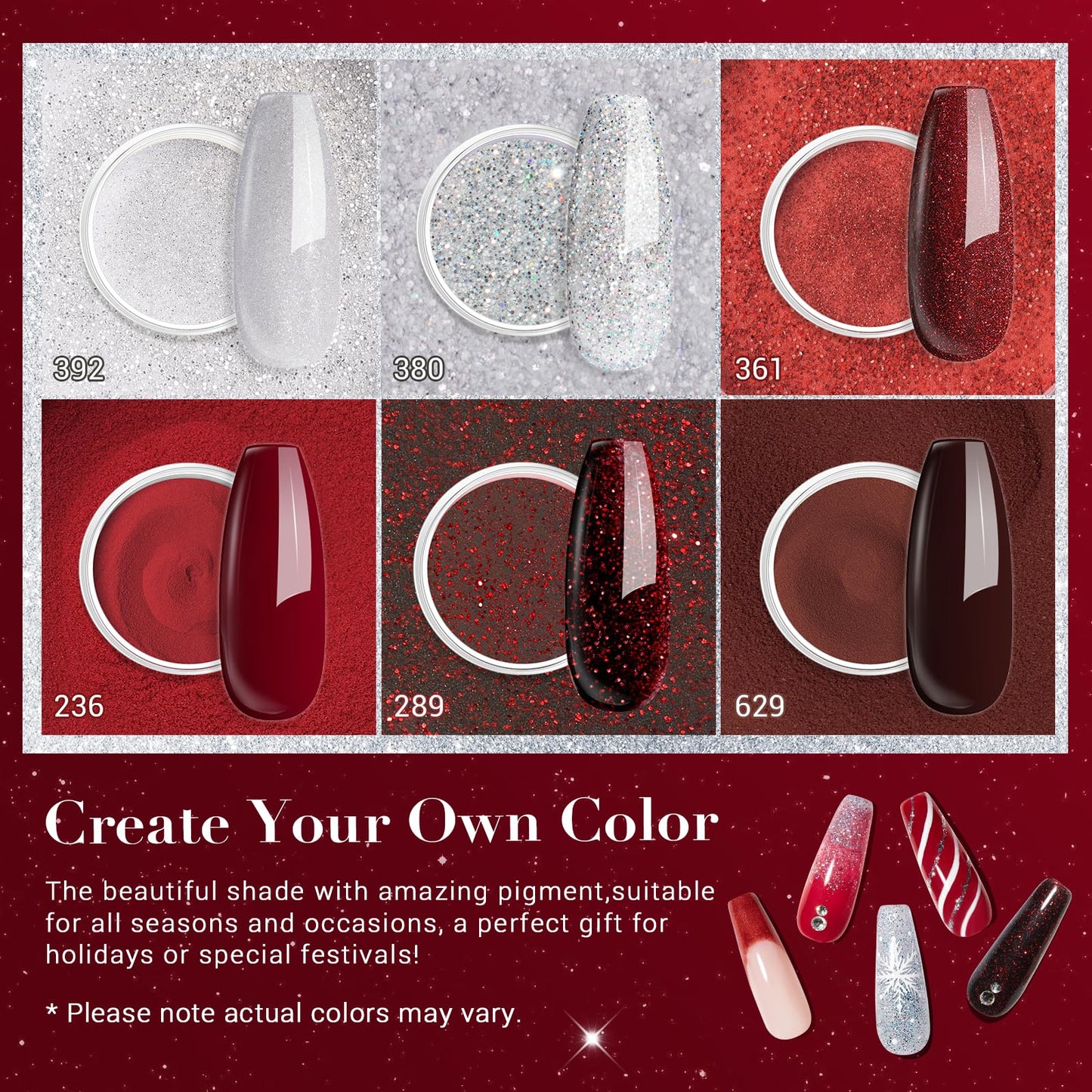 AZUREBEAUTY Dip Powder Set, 6 Colors Burgundy Red Dipping Powder Starter Kit French Nail Art Manicure DIY Salon Gifts for Women,No Need Nail Lamp Cured