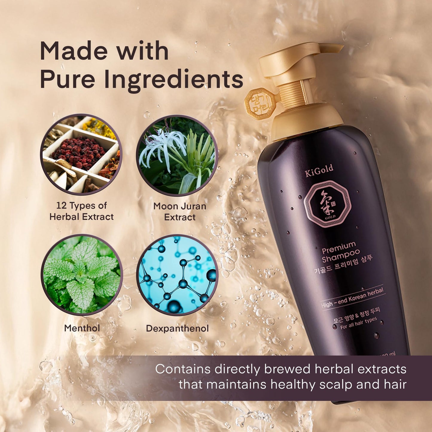Daeng Gi Meo Ri - Ki Gold Premium Shampoo, Promoting Hair Growth, Effectively Moisture to Dry and Rough Hair, No Artificial Color, 16.9 Fl Oz