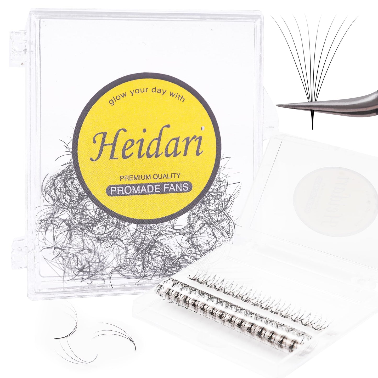 Heidari Handcraft Promade Eyelashes Extension Ideal for Professional Lash Salon, Collection 3D-20D, C CC D DD Curl, Thickness 0.03~0.1mm, Length 8-20mm, Long Lasting,Easy Application 10D-0.03 D 10 mm