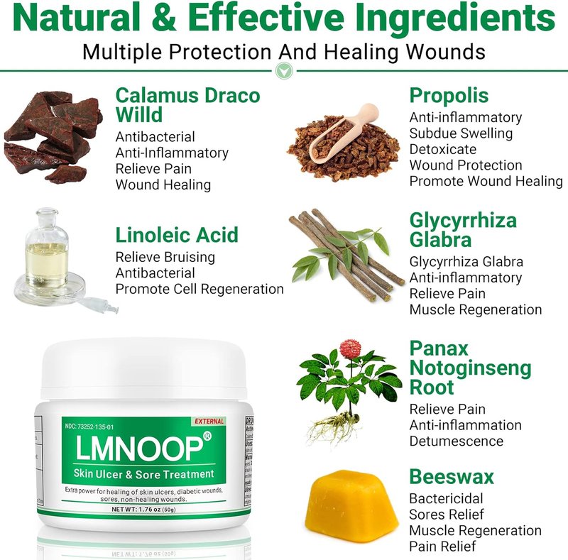 LMNOOP® Skin Ulcer Healing Ointment - Natural Deep Wound Care for Foot & Leg Ulcers | Sores, Burns, Infections