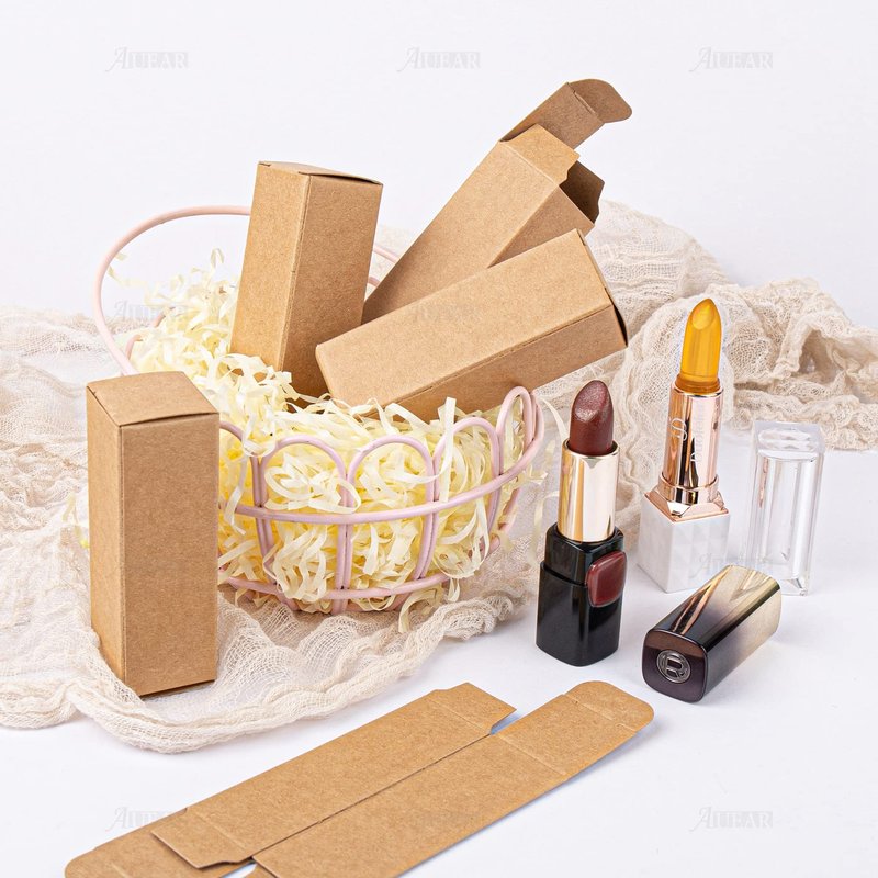 AUEAR, 50 Pack Kraft Paper Lipstick Boxes Empty Lip Gross Box 3.35"x1.1"x1.1" Rectangle Balm Perfume Essence Oil Packaging Cases for DIY Gloss Gift Packing
