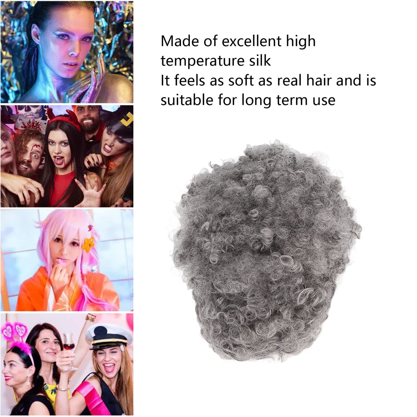 YUYTE Short Curly Afro Wig for Women, Synthetic Grey and with Bangs, Looking Short Hairstyle for Ladies