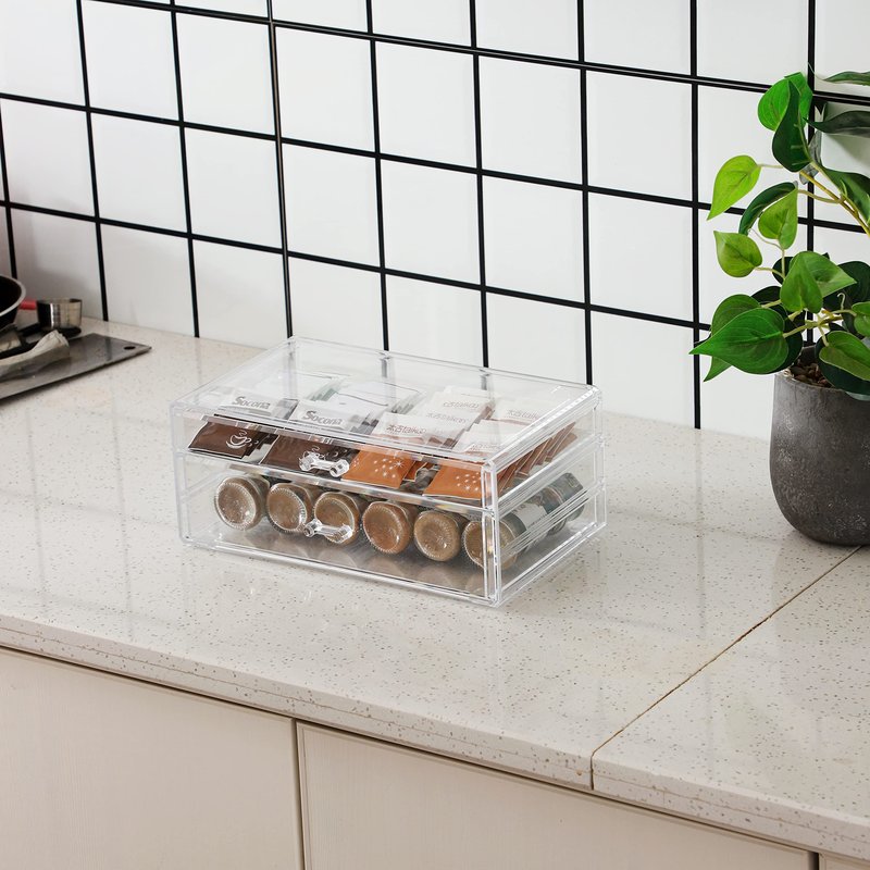 Cq acrylic Clear acrylic organizers Countertop,2 Large Drawers stackable storage bins,clear storage bins for Vanity Jewelry,Hair Accessory,Beauty,Skin Care,Skincare Product stackable storage drawers