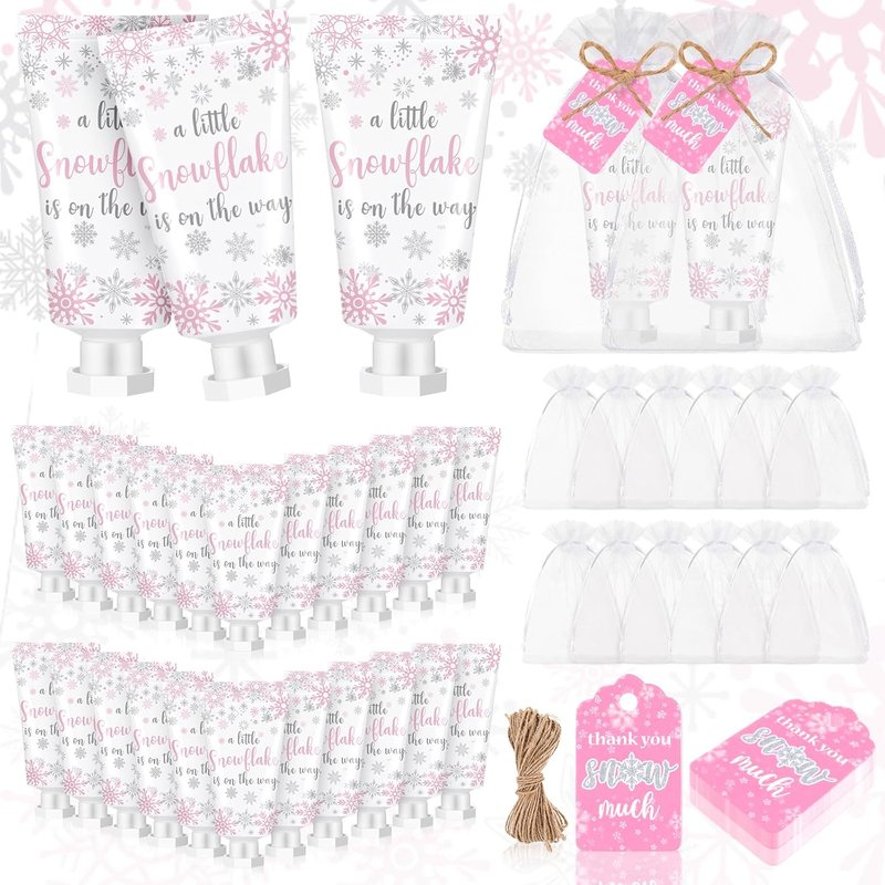 Baby Shower Hand Cream Gift Set - 48 Sets of Mini Travel Size Lotion for Guests | Snowflake Design