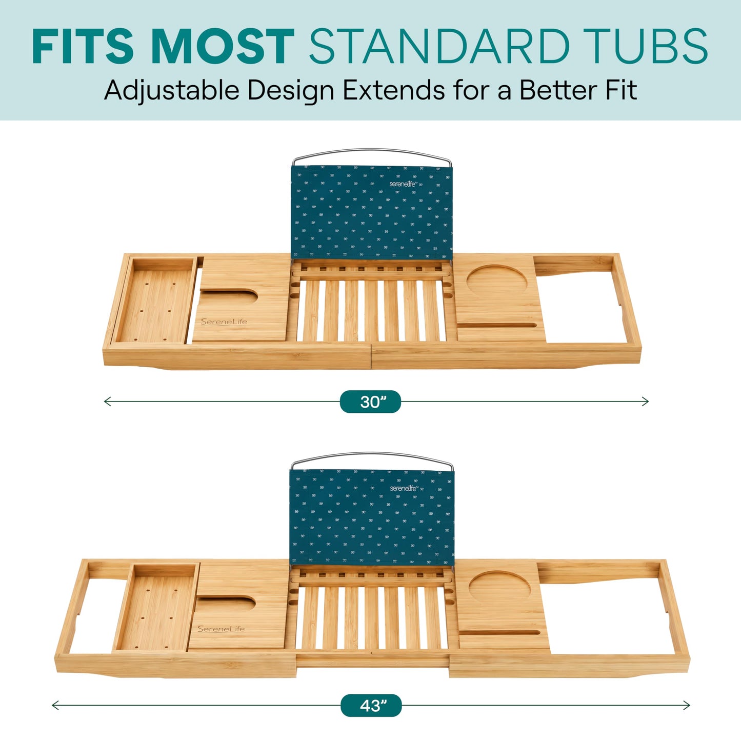 SereneLife Premium Bathtub Tray Caddy with Gift Box and Bow Set, Expandable Bath Tray, Unique House Warming Gifts for Mom, Women, Wedding, Anniversary, Bridal Shower, Fit for All Tub - Natural