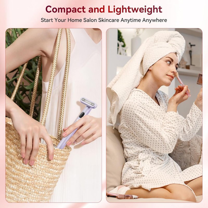 Red Light Therapy Wand - 9-in-1 Portable Facial Massager with Microcurrent & Vibration | Skincare Rejuvenation Tool for Women, Purple