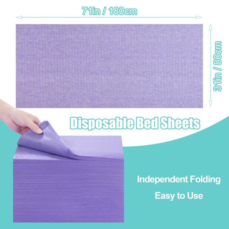 Disposable Bed Sheets for Massage Table 100 Pcs 31" x 71" Waterproof Massage Table Sheets Soft Non Woven Fabric SPA Massage Table Bed Cover Breathable for Beauty Tattoos Waxing Travel (Purple)