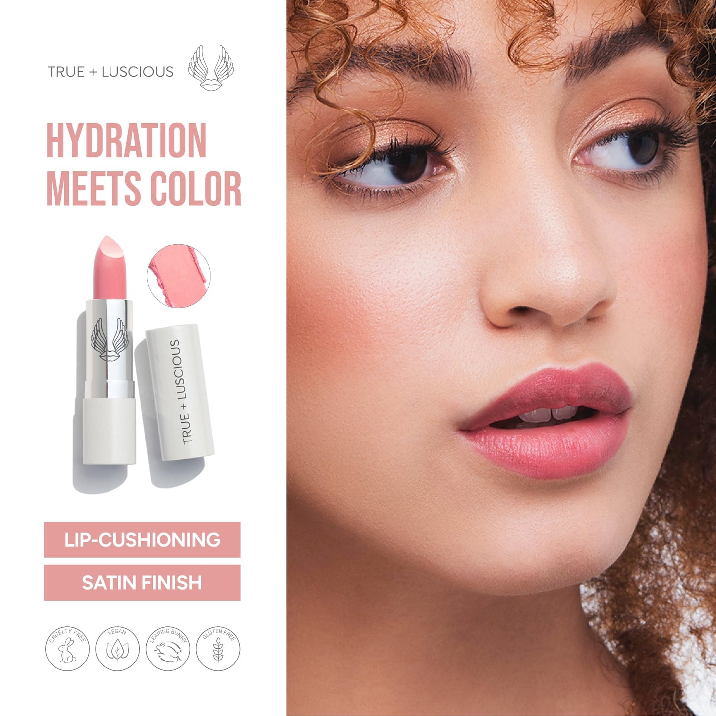 True + Luscious Super Moisture Lipstick | Satin Sheer Lasting Hydrating Lip Color for Dry Lips & All Skin Tones | Lightweight Feel with Hyaluronic Acid & Konjac Root | Vegan | Pink Sugar