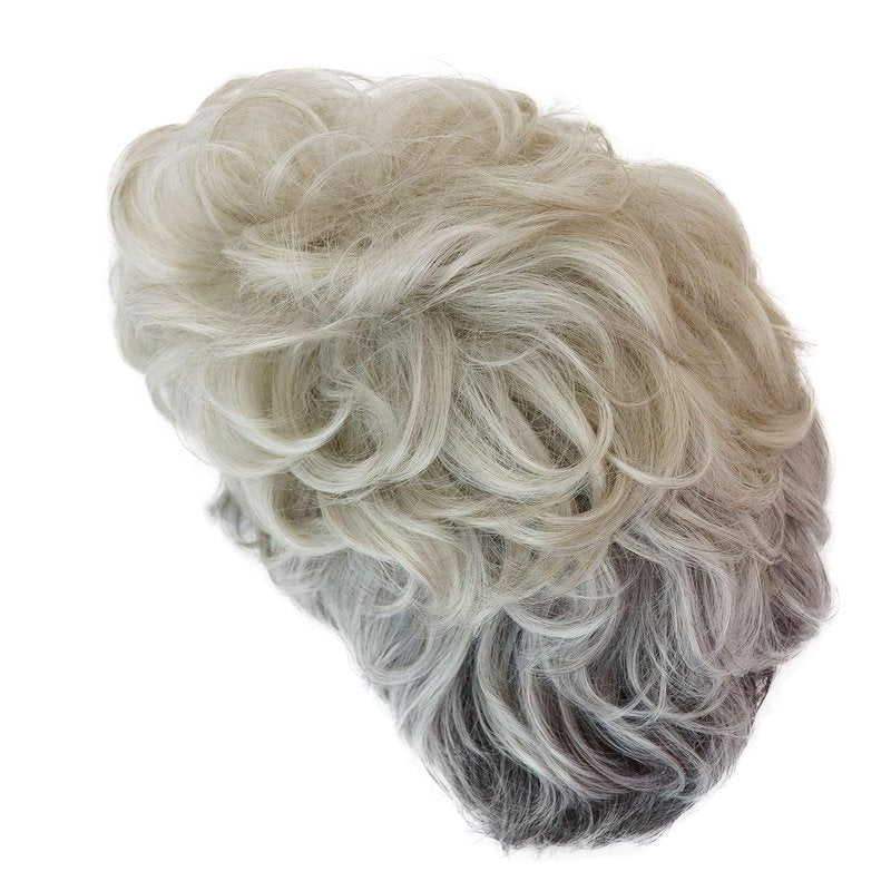 Short Gray Wig for Seniors - Silver Gray Curly Hair | Synthetic Fiber Grandma Cosplay Wig