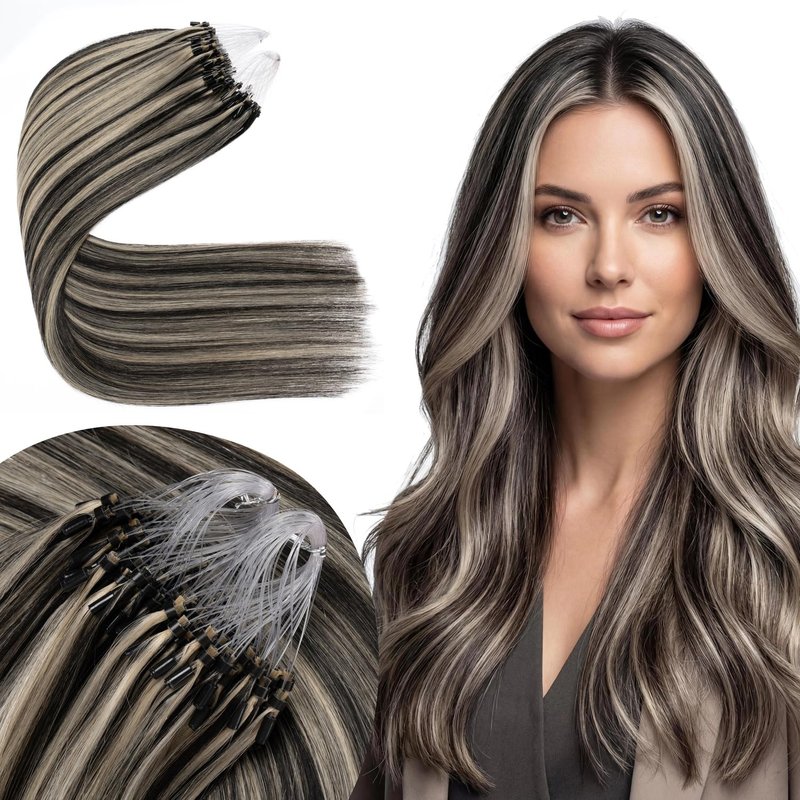 Microlink Hair Extensions - 14-Inch Real Human Hair | Natural Black & Bleach Blonde Mix, 50g/Pack