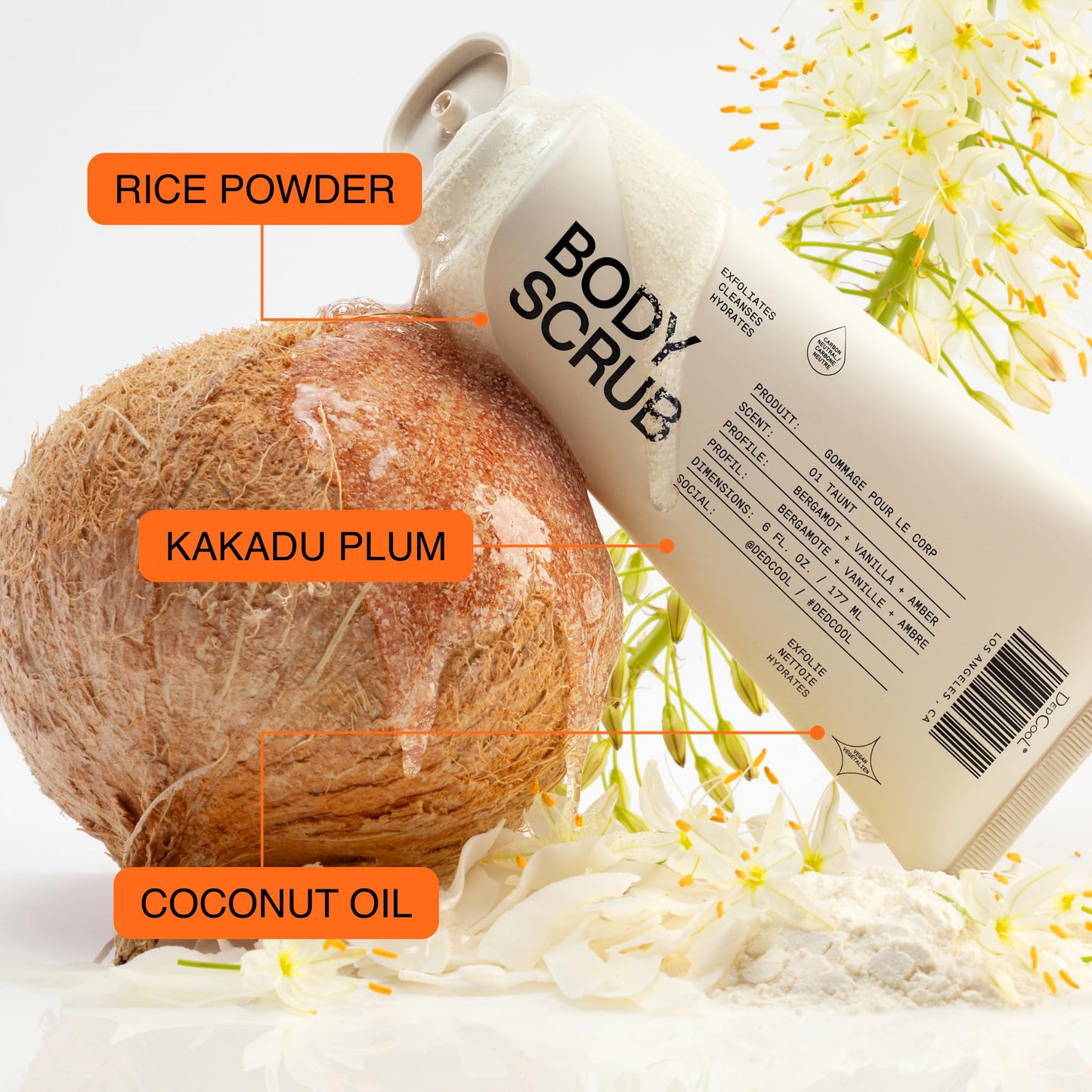 DedCool Body Scrub | Xtra Milk | Rice Powder, Kakadu Plum & Coconut Oil | Gentle Exfoliating Formula | Full Size