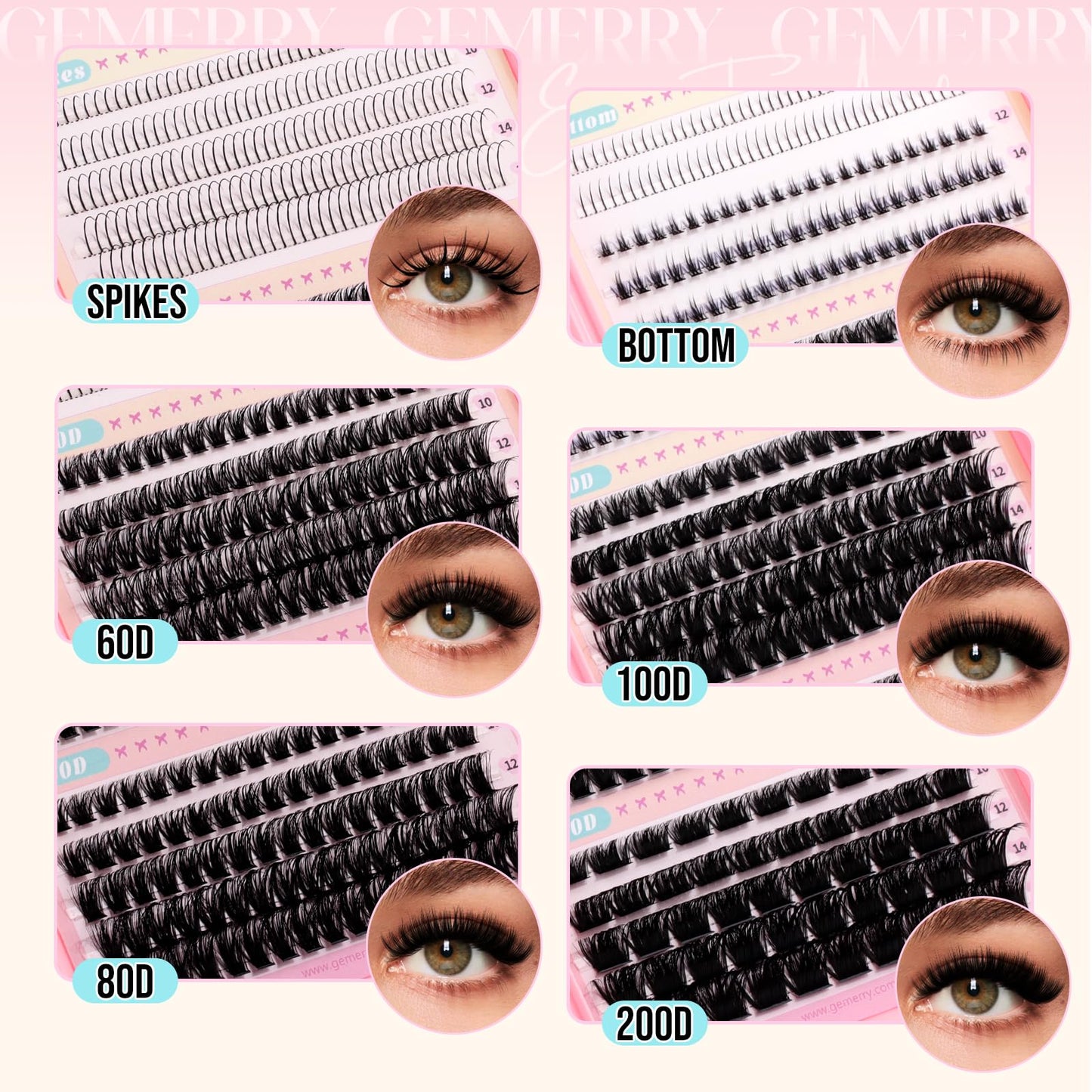 GEMERRY Spikes Lash Clusters 60D 80D 100D 200D Eyelashes Clusters Extensions 8-16mm Individual Lashes D Curl Fluffy Wispy False Eyelashes Cluster Lashe DIY Cluster for Beginners
