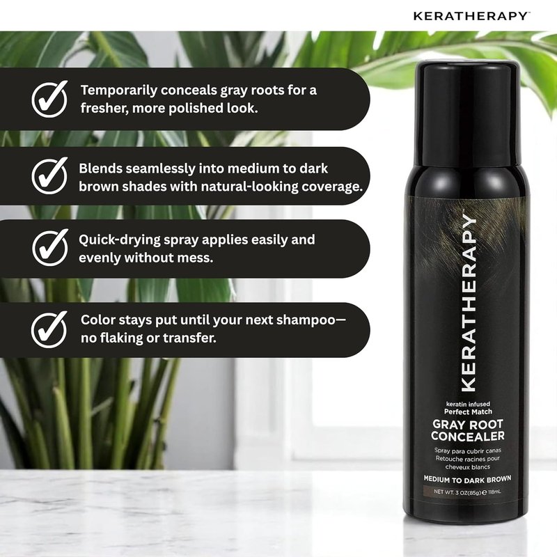 Keratherapy Gray Root Concealer Spray - Keratin Infused Hair Darkening Solution | Dark Brown, 3 oz
