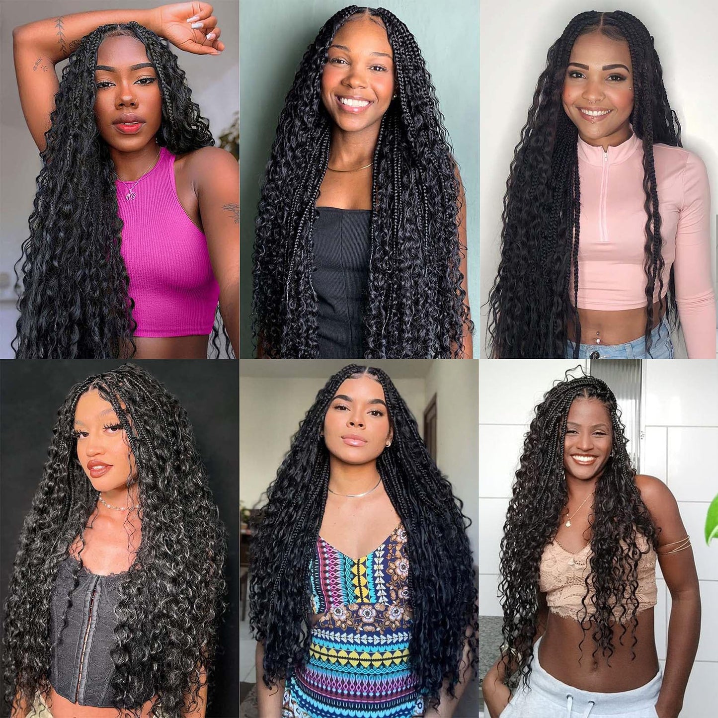 Boho Human Braiding Hair 14 Inch for Knotless Braids - 2 Bundles 100g Deep Wave Bulk Curly Hair (Natural Color)