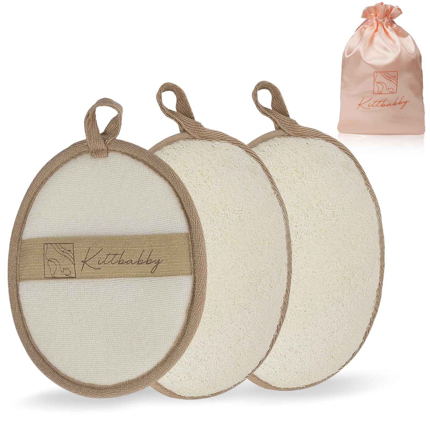 Natural Loofah Body Scrubber - Exfoliating Bath & Shower Sponge for Women, Men & Kids - Soft Facial & Back Scrub Pads - Eco-Friendly - Perfect Travel Gift Set for Family (3 Pack)