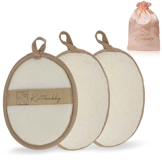 Natural Loofah Body Scrubber - Exfoliating Bath & Shower Sponge for Women, Men & Kids - Soft Facial & Back Scrub Pads - Eco-Friendly - Perfect Travel Gift Set for Family (3 Pack)