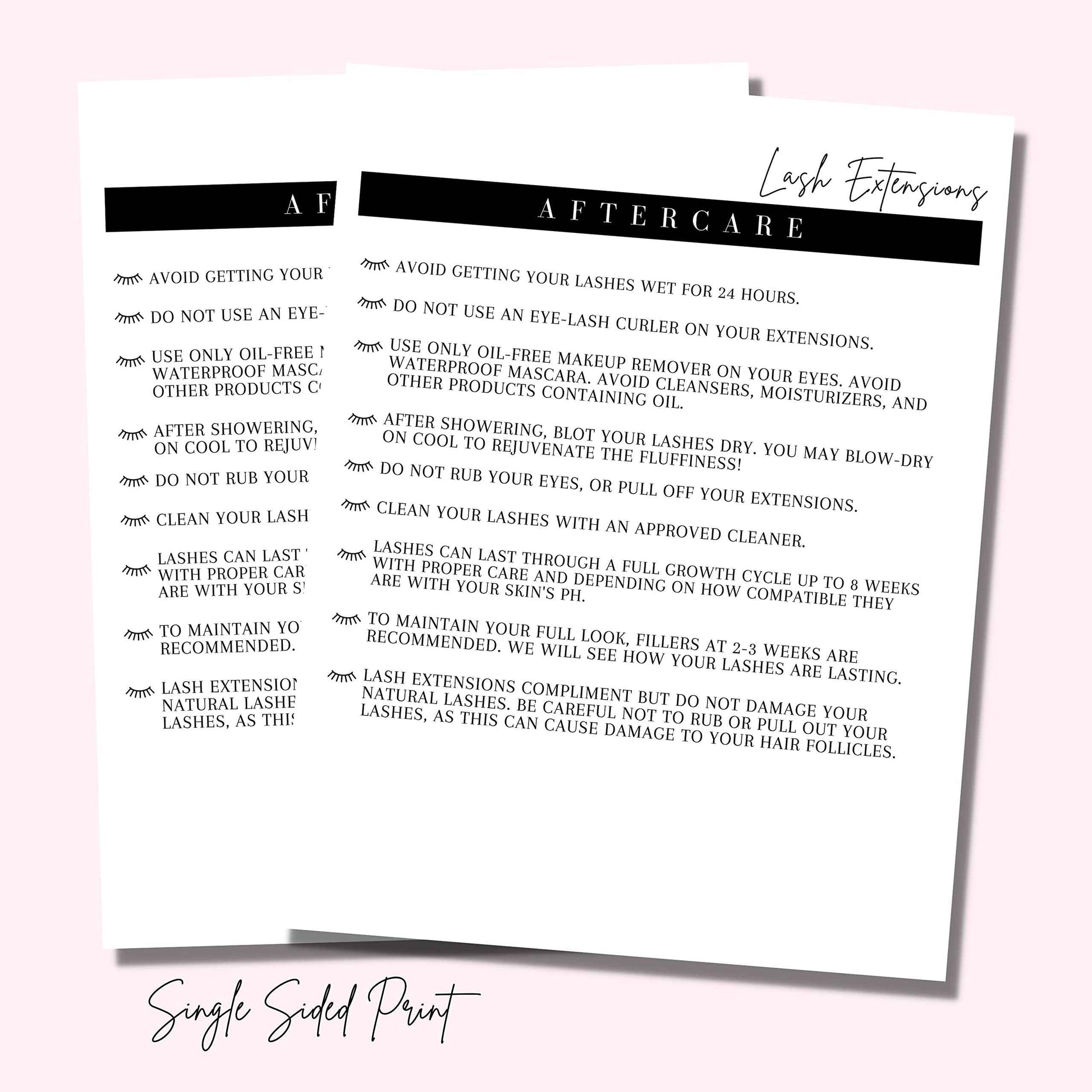Lash Extension Consent, Intake, Aftercare Forms | 75 Pack | 8.5x11" Paper Size | Eyelash Extension Supplies