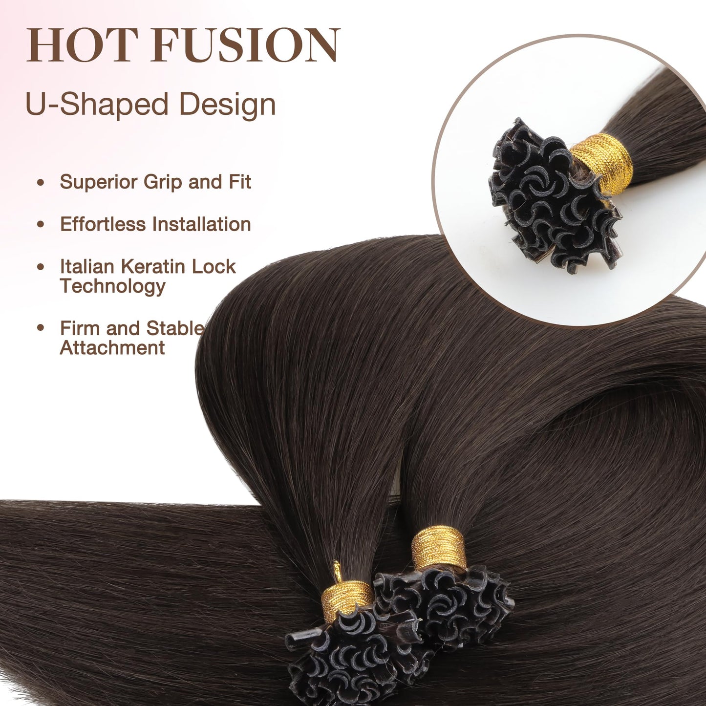 GOO GOO U Tip Hair Extensions, Real Human Hair, 14inch 50g 50S, Hot Fusion, Invisible Remy, 2A Light Brown