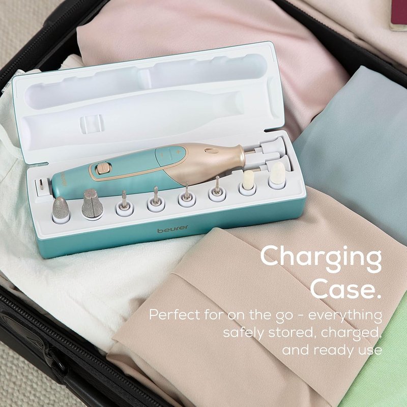 Beurer MP84 Nail Drill Kit - 14-Piece Cordless Electric Manicure & Pedicure Set with LED Light, Adjustable Speed | Storage Case