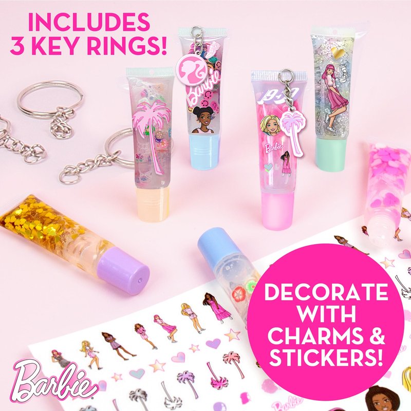 Horizon Group USA Barbie Sweet Shop Lip Gloss Making Kit, Makes 12 Accessories, Lip Glosses & Keychains, Arts and Crafts kit for Kids Ages 6+, Gifts for 6 Year Old Girl