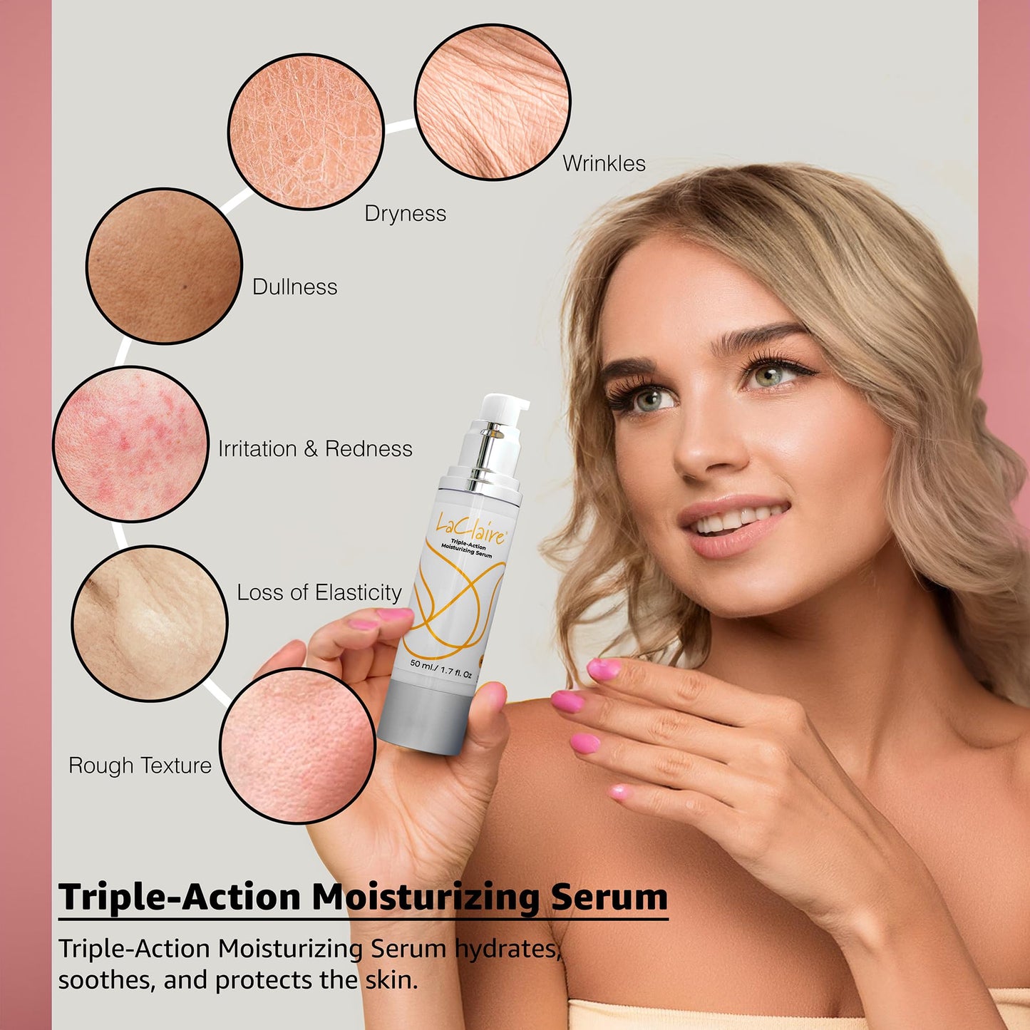LaClaire Triple-Action Daily Moisturizing Serum – 70% Organic, Paraben-Free Hyaluronic Acid + Aloe Vera + Green Tea – Hydrates, Soothes & Protects – 50 mL