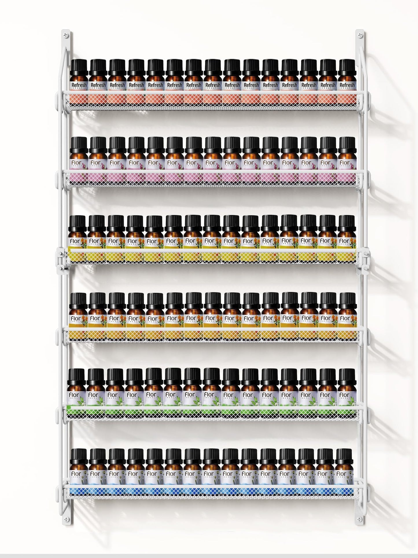 GIGIFTREE Nail Polish Organizer Wall Mounted, 6 Tier Metal Storage Rack Holds 90 Bottles, Multifunctional Organizer for Essential Oils Paint Perfume, White