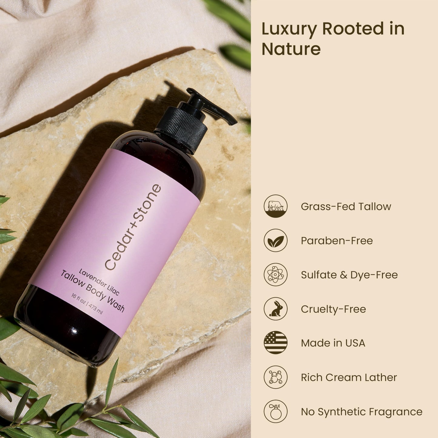 OfficeKit Cedar + Stone Clean Body Wash with Grass-Fed Tallow – Sulfate-Free Natural Body Wash for Dry, Sensitive Skin – Lavender & Lilac with USDA Organic Oils, 16oz